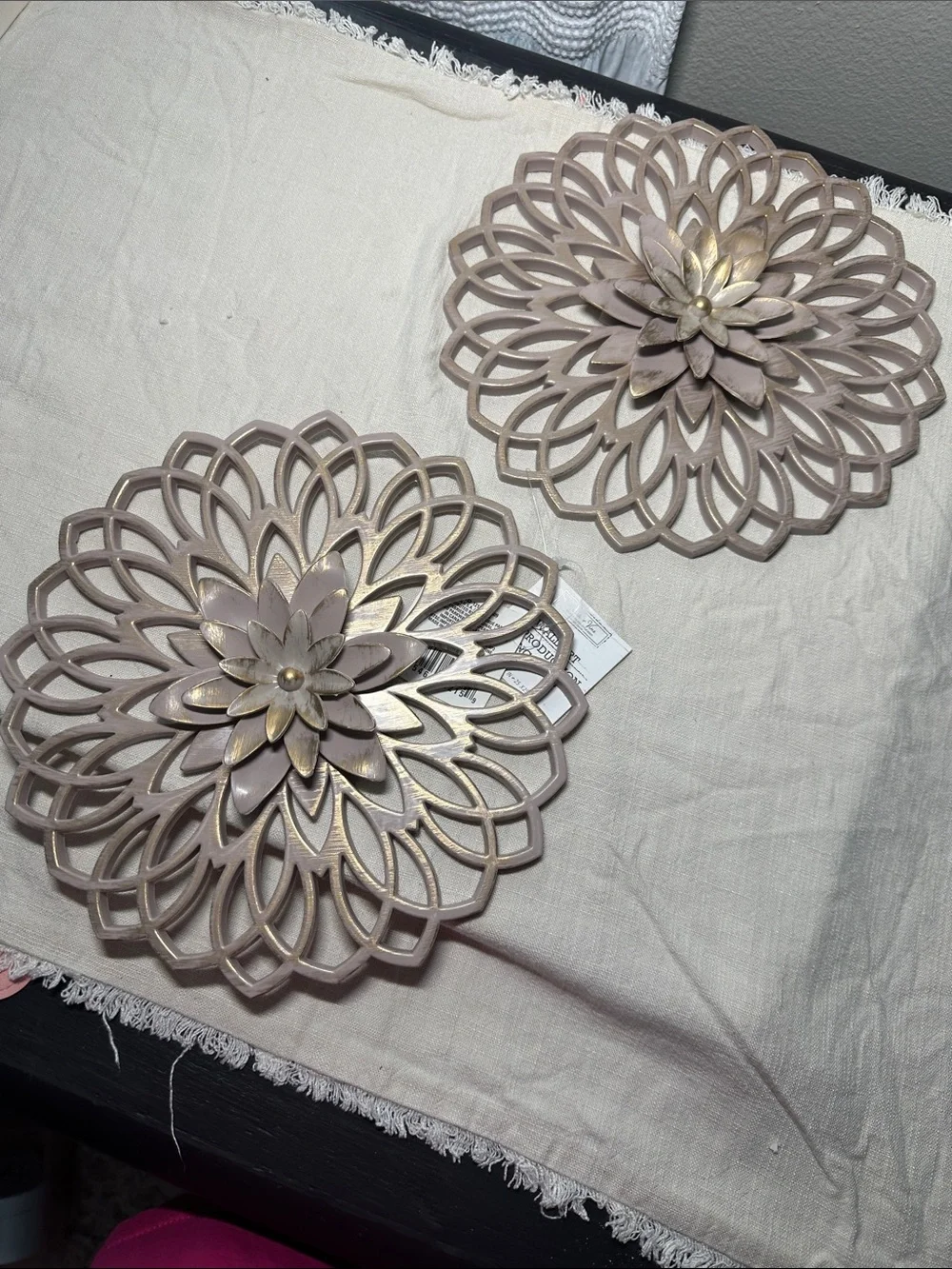Decorative Floral Wall Plaques in Taupe and Gold – Set of 2 NWT